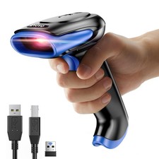 1D 2D Barcode Scanner Wireless, Bluetooth 2500mAh Handheld Cordless USB Wired...