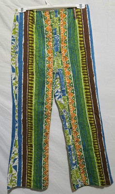 1970s Mod Miss Holly M L Pants Flared Button Fly Colorful Stripe Hippie Festival