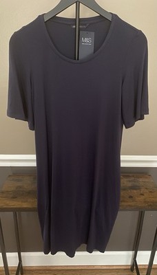 M&S Collection Jersey T-shirt Midi Dress Navy Short Sleeves Round Neck US Size 6