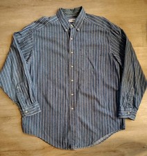 Vintage Made In USA LL Bean Woven Striped Long Sleeve Button Down Shirt Size XLT