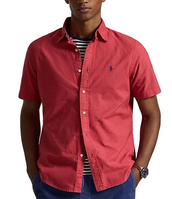 に*当様 Polo Ralph Lauren レーヨンエポレットシャツ XL Polo Ralph Lauren Men's XL Red SS Shirt Solid Garment-Dye Woven