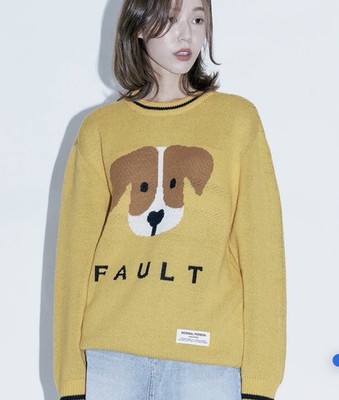 Vintage Default Yellow Crewneck Knitted Unisex Sweater  Dog s Fault  Size Small