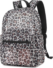 Leopard Mesh Backpack for Girls Women, Semi-Transparent Kids School Backpack Col