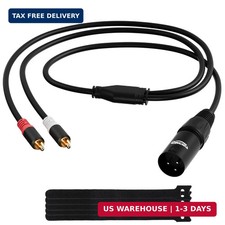 3-Pin XLR Male to 2 RCA Male Y Splitter Adapter Cable 4 Ft, Unbalanced Dual RCA