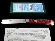 COOPER CUTLERY RED JIGGED BONE RAZOR TRAPPER KNIFE USA LIKE CASE & GEC 5119RJBZ