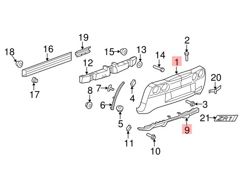 Chevrolet Corvette 2005-2013 Rear Right Rear bumper Silver