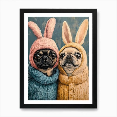 Mops sind Osterhasen Kunstdruck gerahmt Wandbild Poster Leinwanddruck Bild