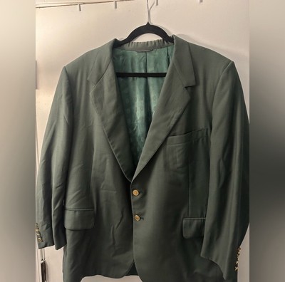 Tom James 100% Wool Green Blazer Golf Themed Buttons | 19.5'' Shoulders, 31'' L