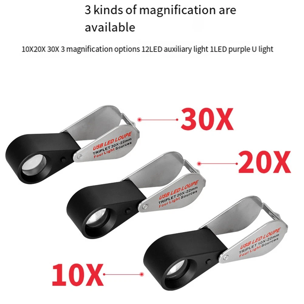 Rechargeable Four-Colour Light Source 13LED Magnifier  Jeweler Loupe5762