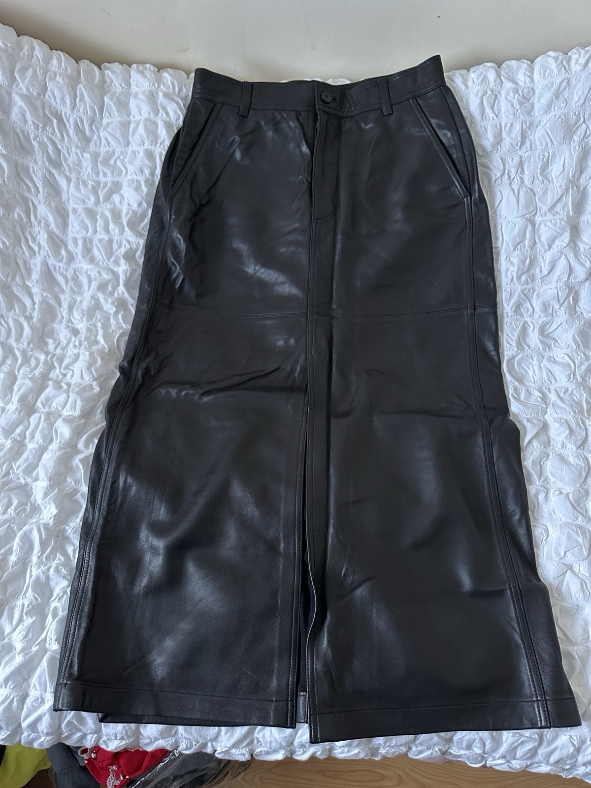 Madewell Womens $498 Real Leather Midi Skirt Black Size US 6 / 28"