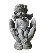 Vtg Garden Collection Cherub angel yard decor 9.5" resin gray faux stone read