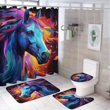 4 Piece Abstract Nature Animal Shower Curtain Set with Rugs, Include Colorful...