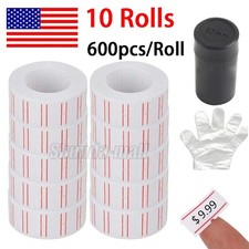 10 Rolls 6000pcs White Price Paper Tag Sticker Gun Labels Refill US For MX 5500