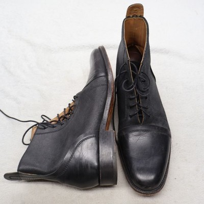 Grenson Mens 11 Boots Black Dress Shoes Leather Cap Toe Lace Up Classic 5085 01