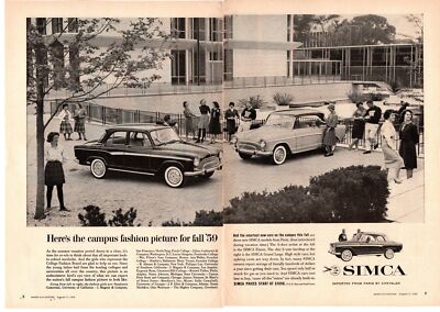 1960 SIMCA Elysee Grand Large Paris Cars Chrysler College Campus 2-Page Print Ad