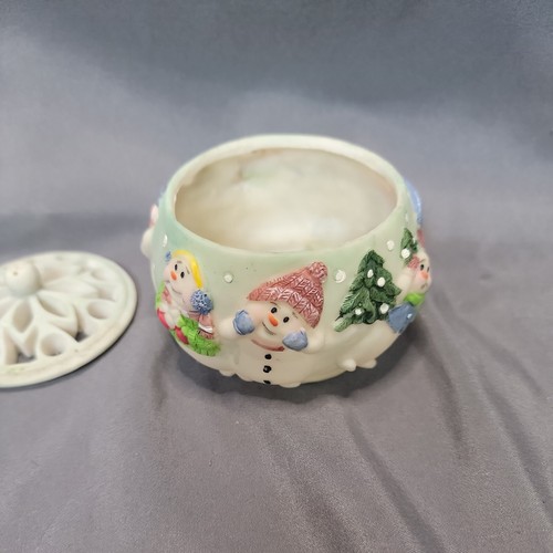 Ceramic 2 Pc Christmas Trinket Jewelry Candy Jar with Lid Snowman 3" Tall - Picture 5 of 11