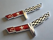 2PC Chrome FRONT NOSE Rear Gas Lid Crossed Flag Emblem Badge 1981 C3 Corvette