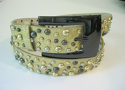 Multicolored leather belt with golden studs Tan Multi Color Studded Leather Belt – Ginger Blue Belts main image 4