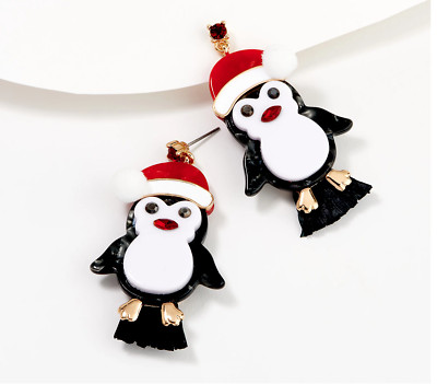 QVC Penguin Goldtone Holiday Fashion Drop Earrings. 2-1/4''