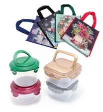 LocknLock Multi-Shape Containers Set of 4 w/ Holiday Bags QVC K93287