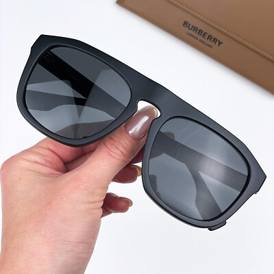 Burberry BE4396U 346487 Sunglasses Matte Black Dark Grey Square Unisex Burberry Women Sunglasses Matte Black Dark Grey Square  main image 2