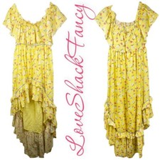 LOVESHACKFANCY Alexia Ruffle Tiered Hi-Lo Floral Cotton Dress in Sunbath, Size 4
