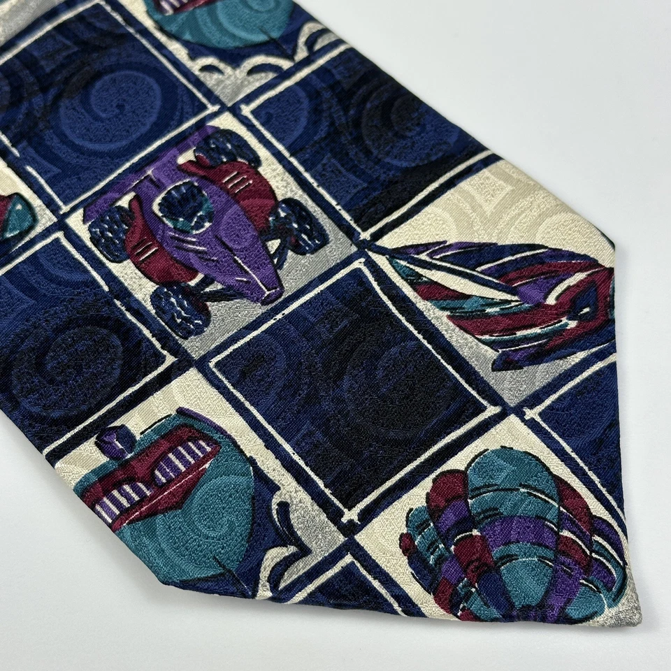 Corbata de seda vintage Guess Georges Marciano coche de carreras caballo vaquero hecha en EE. UU. Foto 3 de 4