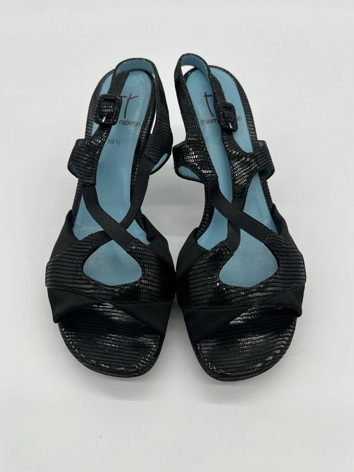 Sandalias Thierry Rabotin para mujer 39,5 EE. UU. 9 de cuero negro con punta abierta Foto 3 de 4