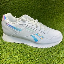 Reebok Glide Womens Size 9.5 White Blue Athletic Leather Walking Shoes Sneakers