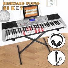 Portable 61Keys Electronic Lighted Keyboards Piano w/ Stand,Headphone,Microphone