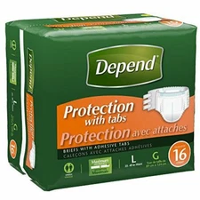 Depends Protection Briefs with Tabs #35458 Large, 35-49, 48/Pack, 2 Packs