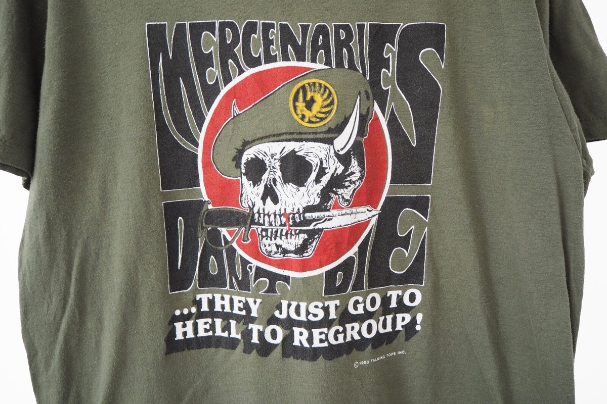 Vintage Mercenaries Don't Die 1983 T-Shirt Talking Tops USA Army Size S/M men's View 3