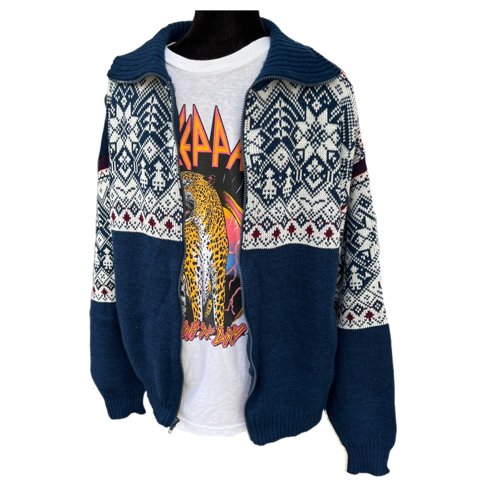 Vintage Sweater Jacket Haband Hippie Cowichan Sweater Zip Cardigan 90s