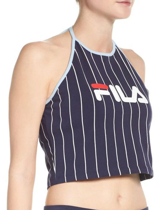 Fila Sports Women s LUAN STRIP CROP HALTER TOP Navy White LW171XR9