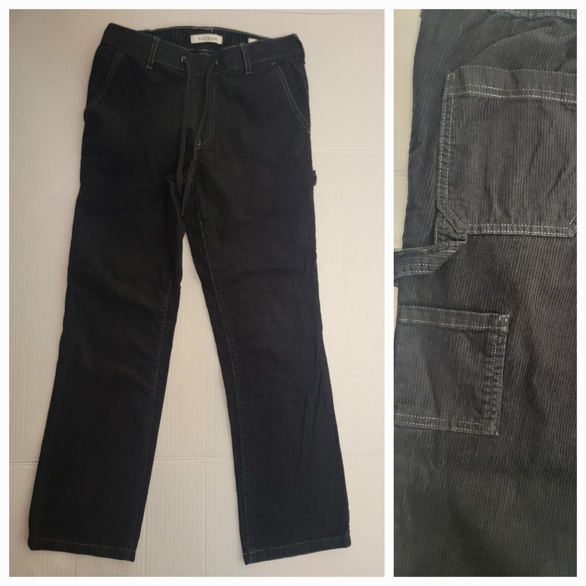 Pacsun Carpenter Pants Mens S Black Corduroy Baggy Loose Fit Pacsun Carpenter Pants Mens S Black Corduroy Baggy Loose Fit