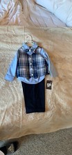 NAUTICA TODDLER BOYS 4 PIECE SUIT SET DRESS SHIRT CLIP BOW TIE VEST PANTS 18M
