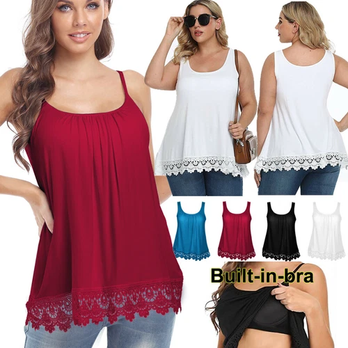 Women with Built in Bra Flowy Shelf Bra Tank Top Padded Adjustable Straps Cami - Picture 6 of 36
