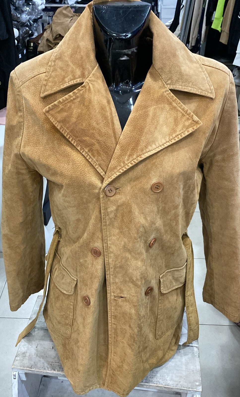 Vintage Camel Leather Trench Coat Women's Size 44 LLE61