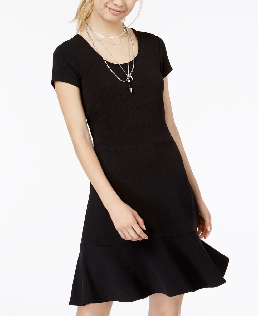 Planet Gold Juniors' Scoop-Back Fit & Flare Dress - Black L