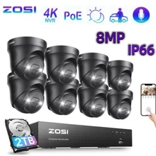 ZOSI 8CH 4K NVR 8MP PoE Security Camera System Wi-Fi Two-Way Audio Night Vision