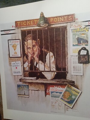 ''Ticket Agent'' Rockwell 1970s reprint of 1937 Saturday Evening Post cover 12x14''