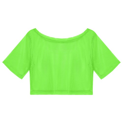 Women Shirt Dance T-shirt Disco T-shirts Off Shoulder Crop Top Net Tops Sheer - Picture 34 of 45