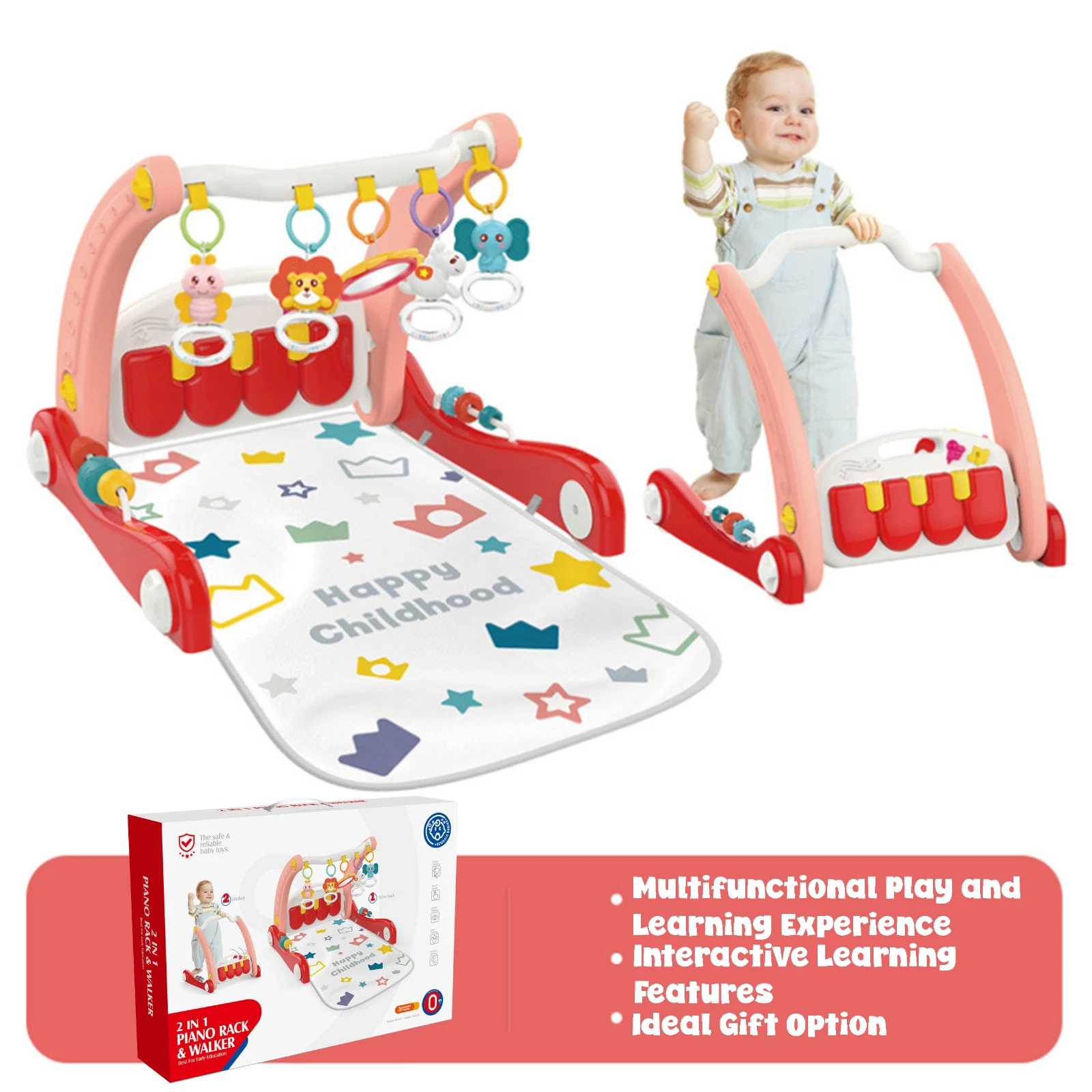 Baby Walker Play Mat Musical Piano Activity Gym Sound 2 In 1 Newborn Gift