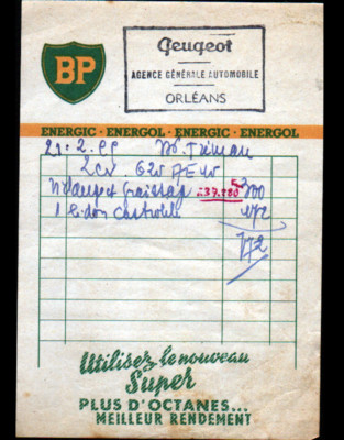 ORLEANS (45) GARAGE HÄNDLER PEUGEOT 1956 / WERBUNG ÖL BP ENERGIC