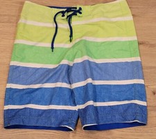 Hollister Mens Tropical Green White Blue Striped Beach Swim Trunks XL