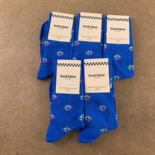 Sock Fancy Men's Size 7-12 Women's 8.5-12.5 Blue Printed Crew Socks 5 Pairs NWT