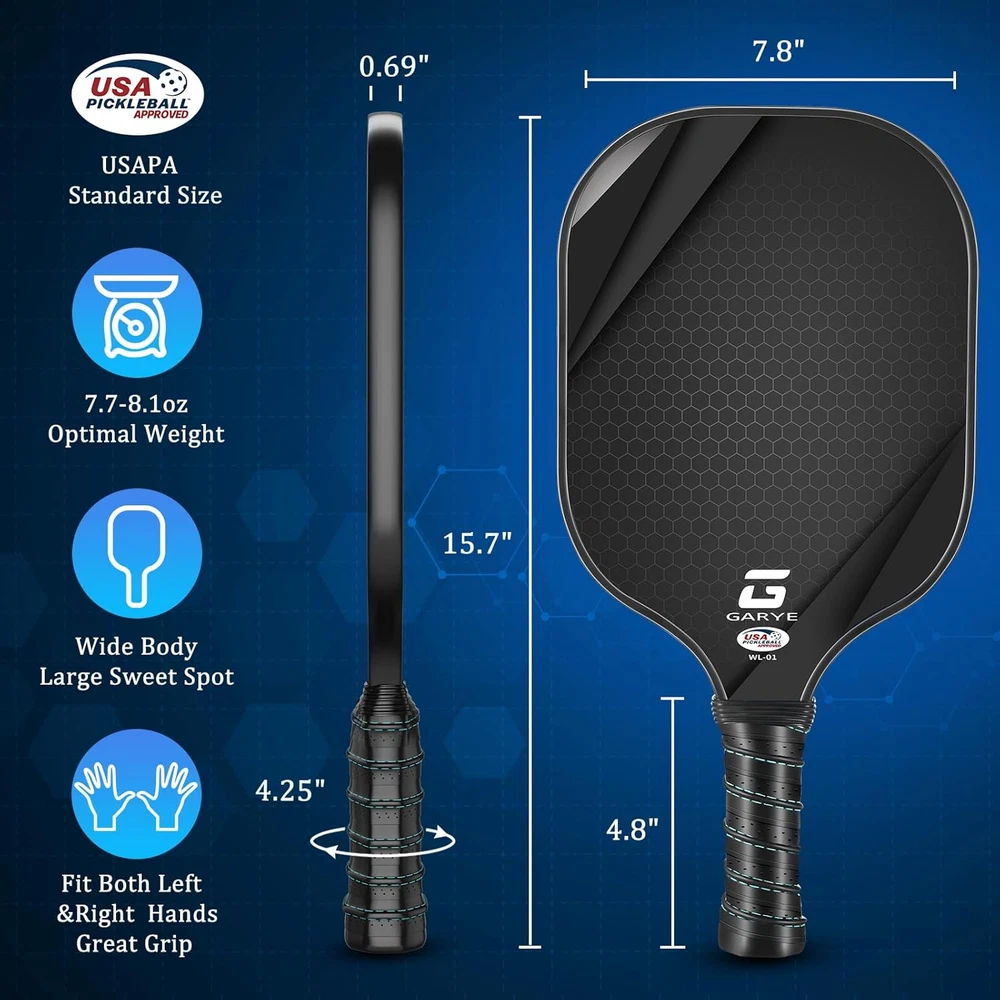 Pickleball Paddle Set of 4, Carbon Fiber with 6 Balls, 1 Bag, 4 Grip Tapes