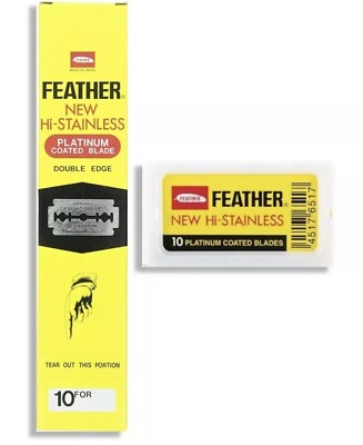 200 FEATHER Hi-Stainless Platinum Coated Double Edge Safety Razor Blades Japan