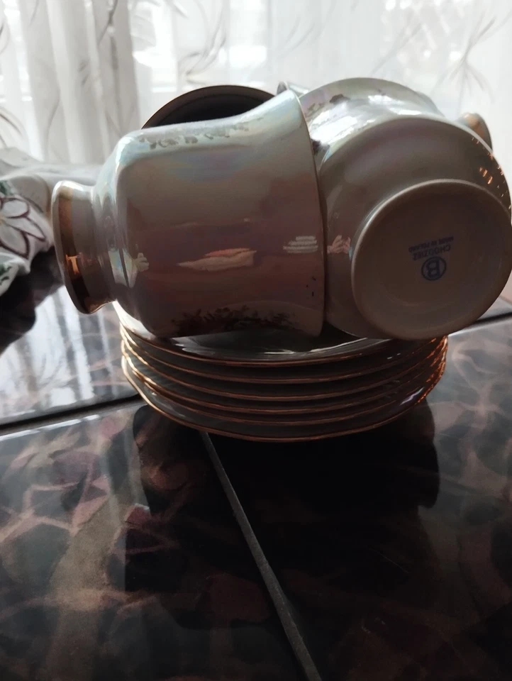 Teeservice 6 personen Perlmutt Porzellan mit goldener Verzierung - Bild 2 von 4