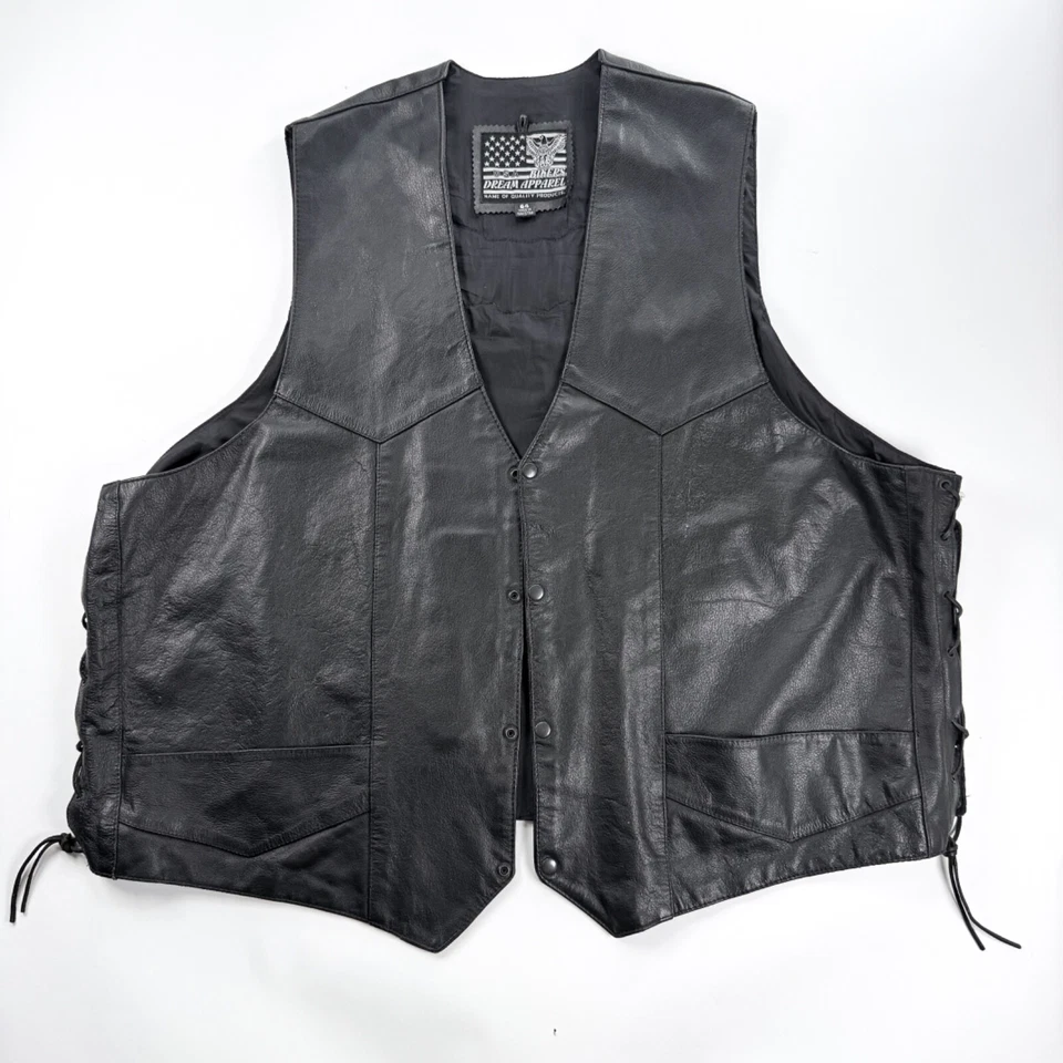 Chaleco de motocicleta All State de cuero negro con botones a presión de 2 bolsillos talla 64 Foto 2 de 4